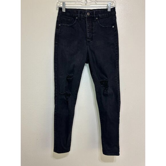 sofia by sofia vergara Denim - Sofia Vergara Women's Rosa Curvy Ankle Black Jeans Size 4 Distressed Button Fly